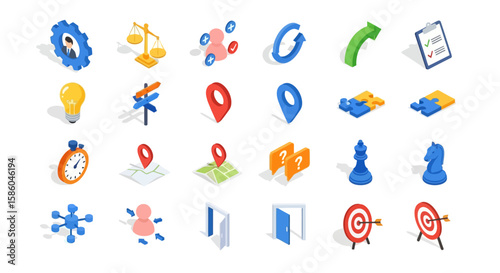 A Set of  Isometric Business and Strategy Icons
