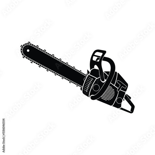 Silhouette of a chainsaw with wood texture in black and white vector isolated for logging and cutting tool design