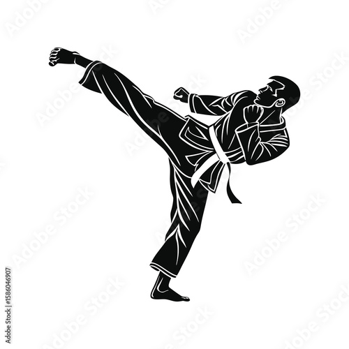 Classic Acoustic Guitar Silhouette Illustration in Black and White