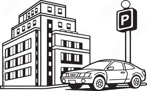 Residential Building Car Parking Illustration