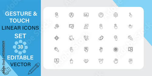 Gesture and Touch Linear Icons Set Editable Vector