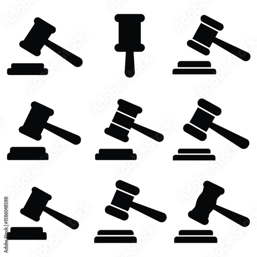 Black gavel icons on white background auction judge