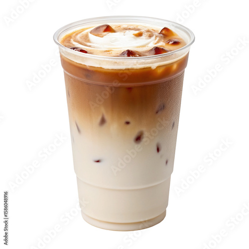 Wallpaper Mural Vanilla iced latte in a clear plastic cup with visible milk and espresso blend, topped with foam and a few vanilla bean specks, isolated on a transparent background Torontodigital.ca