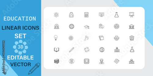 Education Linear Icons Set For Learning And Knowledge