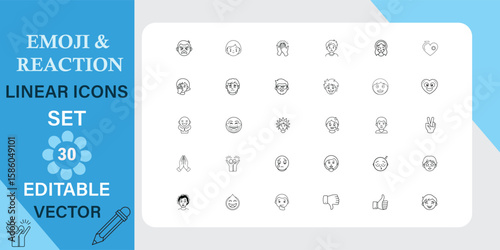Emoji and Reaction Linear Icons Set Editable Vector Collection