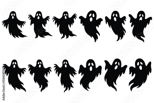 Black ghost silhouettes with open mouths and arms white