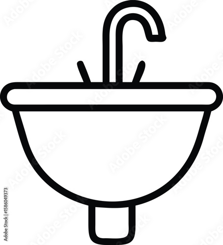 Simple line art washbasin icon with tap for bathroom interior design