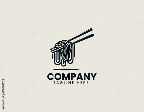 Delicious Noodle House Chopsticks Asian Food Cuisine Vector Logo Design