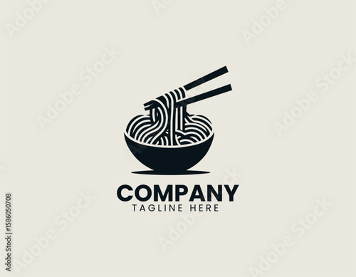 Delicious Noodle House Chopsticks Asian Food Cuisine Vector Logo Design