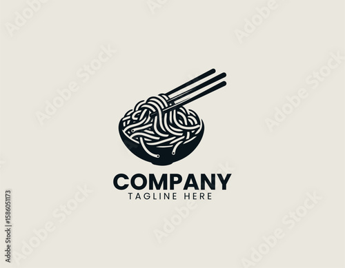 Delicious Noodle House Chopsticks Asian Food Cuisine Vector Logo Design