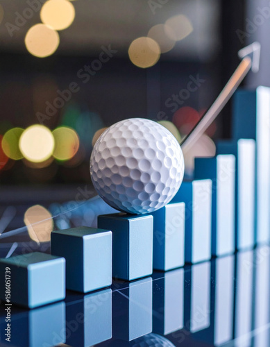 Golf ball on a graph illustrates business success and financial growth