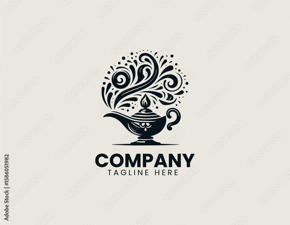 Fototapeta premium Spiritual Oil Lamp Flame Eternal Light Wisdom Vector Logo Design