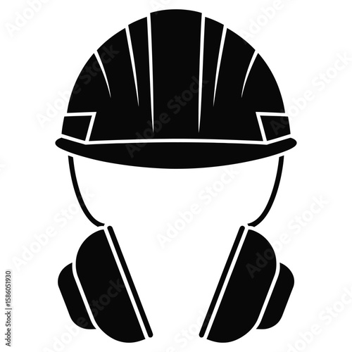 Silhouette of construction helmet and gear in black and white vector isolated for safety and building design