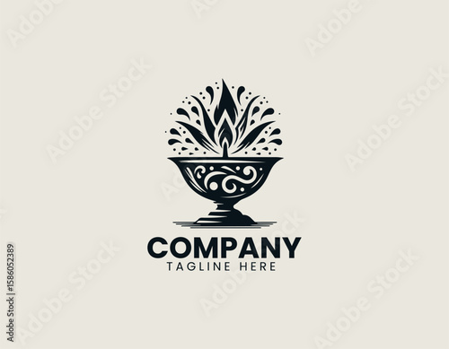 Spiritual Oil Lamp Flame Eternal Light Wisdom Vector Logo Design