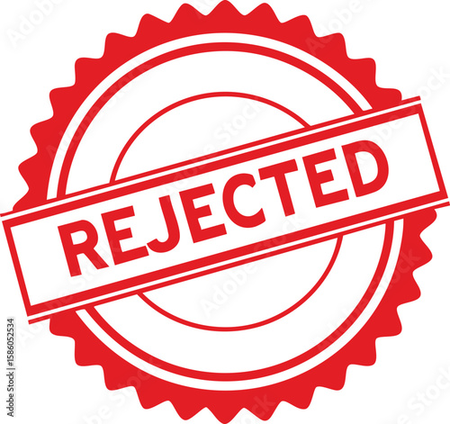 Red rejected stamp seal with jagged edges isolated on transparent background