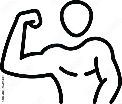 Simple line drawing of a muscular man flexing arm strength and body shape
