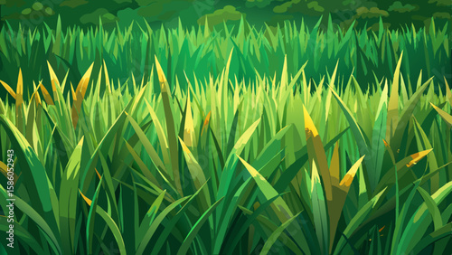 Vector art of vibrant green grass blades illuminated by sunlight in a closeup natural view isolated on transparent background