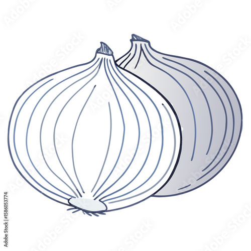 Two onions in simple line art design representing harvest  