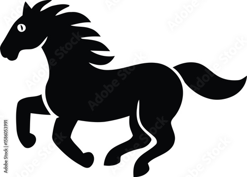 Dynamic black silhouette of a horse galloping with flowing mane and tail