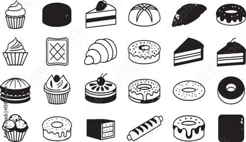 Monochrome Bakery Icons Vector