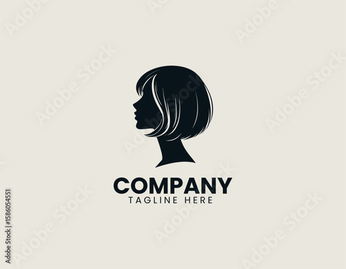 Elegant Woman Profile Bob Haircut Red Lips Beauty Fashion Vector Logo Design