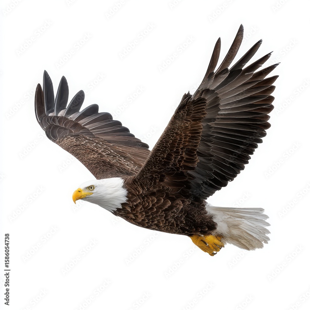 Obraz premium Bald Eagle in Flight Against White Background bird