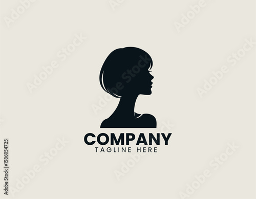 Elegant Woman Profile Bob Haircut Red Lips Beauty Fashion Vector Logo Design