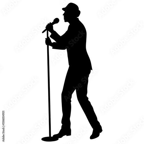Black silhouette of male singer with microphone music