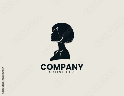 Elegant Woman Profile Bob Haircut Red Lips Beauty Fashion Vector Logo Design