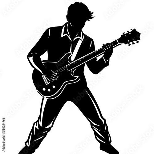 Black silhouette of man playing electric guitar player