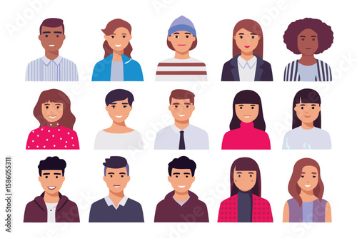 Diverse Avatar Collection: A vibrant collection of avatars, each uniquely designed to represent a wide array of identities and personalities, ideal for design projects that prioritize inclusivity.