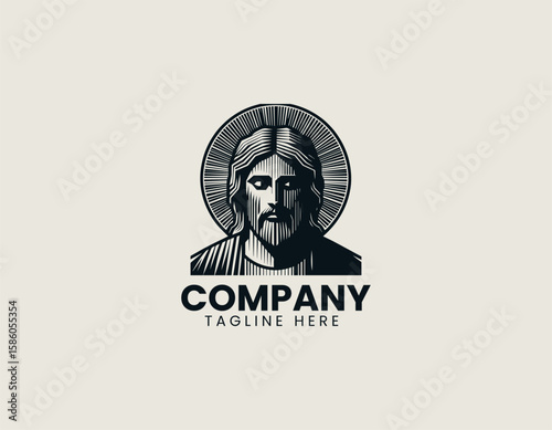 Modern Jesus Christ Portrait Spiritual Christian Faith Vector Logo Design