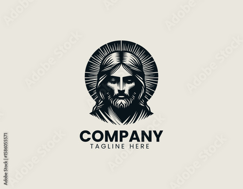 Modern Jesus Christ Portrait Spiritual Christian Faith Vector Logo Design