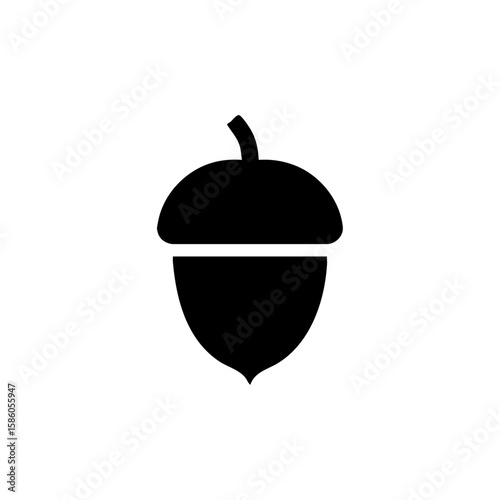 Simple minimalist black acorn icon, representing natural growth, woodland ecosystems, and environmental concepts.
