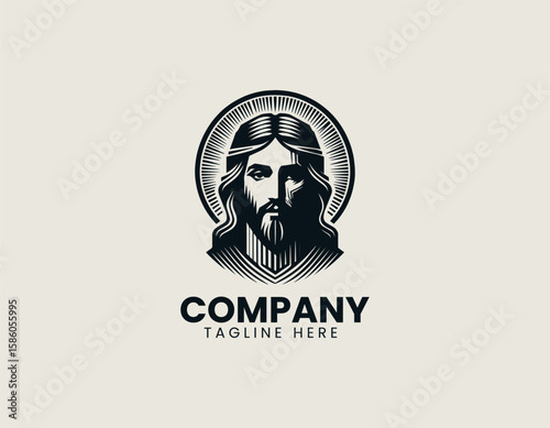 Modern Jesus Christ Portrait Spiritual Christian Faith Vector Logo Design