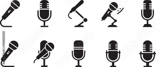 Microphone Vector Icons | Audio Recording and Sound Equipment Set