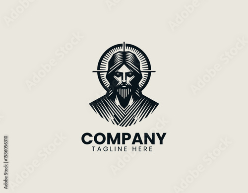Modern Jesus Christ Portrait Spiritual Christian Faith Vector Logo Design