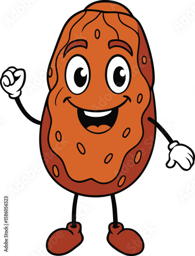 Happy cartoon raisin character waving hello with a big smile isolated on white background