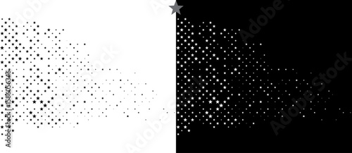 Abstract background with stars design. Black shapes on a white background and the same white shapes on the black side.