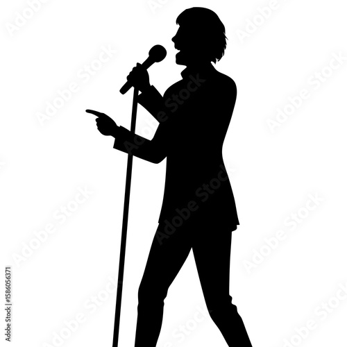 Performer singing into microphone silhouette singer