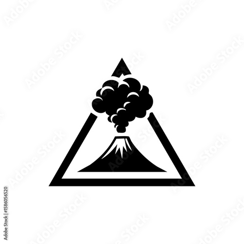 Vector logo of a volcanic eruption inside a triangular frame, representing geological power, natural hazard, and explosive force.
