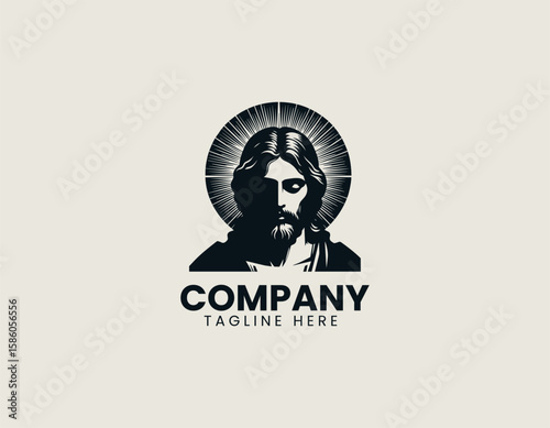 Modern Jesus Christ Portrait Spiritual Christian Faith Vector Logo Design