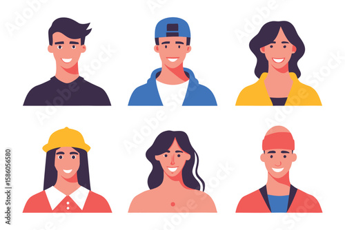 Diverse Faces: A vibrant collection of diverse faces. Each person portrayed with a friendly, approachable demeanor, conveying warmth and inclusivity. A visual celebration of human variety.