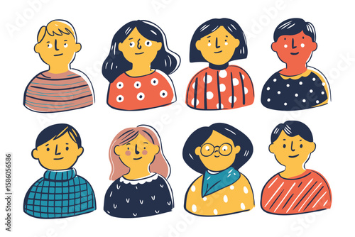 Diverse Portrait Illustration Set: A collection of illustrated portraits showcasing individuality and diversity. Perfect for adding a touch of personality and inclusivity. 