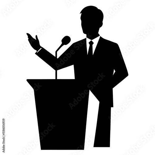 Speaker at podium silhouette microphone suit