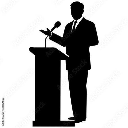 Speaker at podium with microphone speech presentation