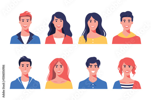 Diverse Faces: A collection of stylized portrait illustrations showcasing the beauty and individuality of human expression, reflecting a tapestry of personalities and characteristics.