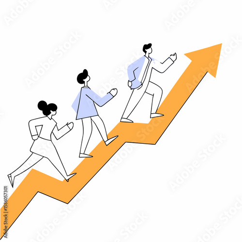 Business people climbing arrow graph success leadership teamwork career growth achievement strategy progress 100
