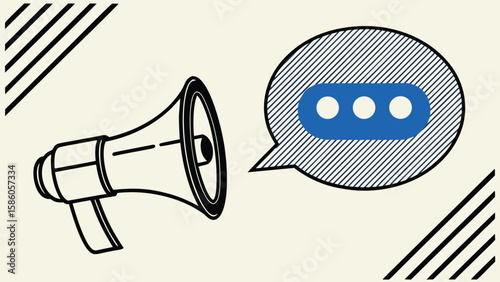 Megaphone and speech bubble with ellipses symbolizing communication and announcement