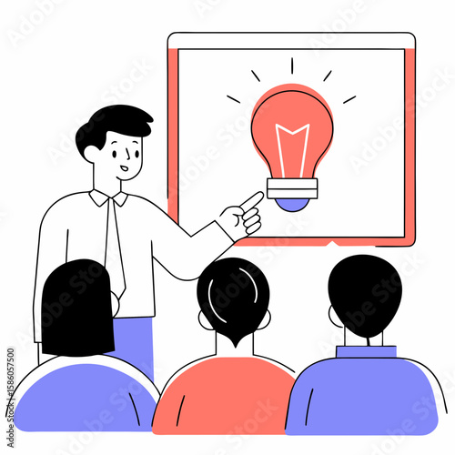 Presentation training seminar showing idea lightbulb for business strategy and innovation concept design vector